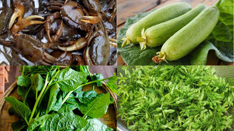 Ingredients for the dish of freshwater crab soup with loofah