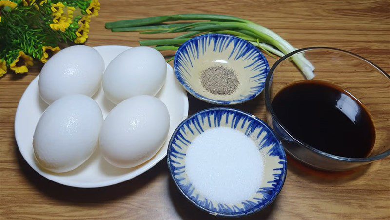 Ingredients for fried eggs with fish sauce and soy sauce