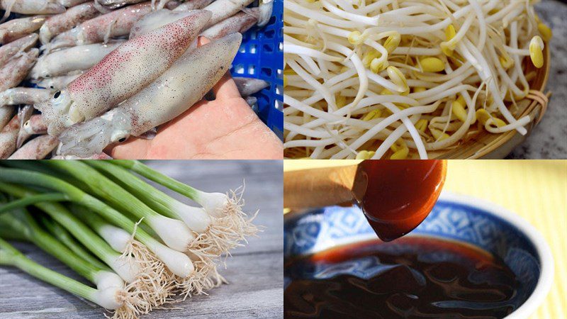 Ingredients for stir-fried squid with bean sprouts