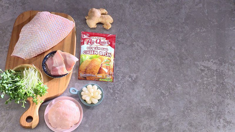 Ingredients for the dish of red tilapia rolled with pickled scallions (pickled scallions)