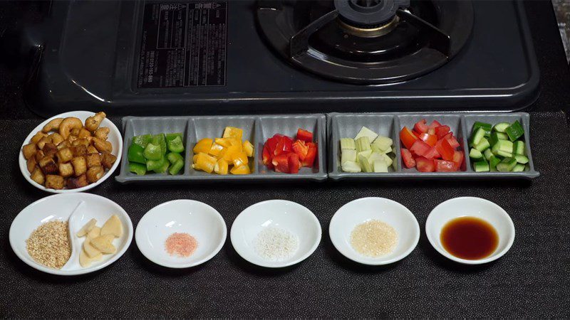 Ingredients for vegetarian rainbow salad