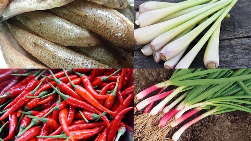 Ingredients for fried mackerel with lemongrass and chili