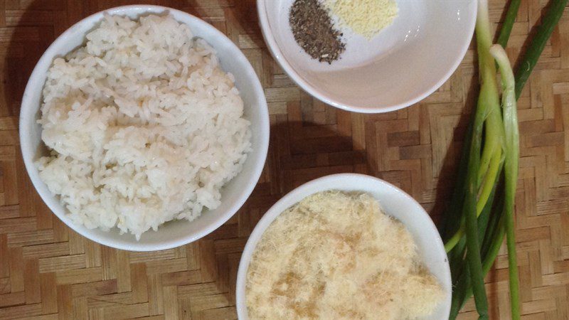 Ingredients for pork floss fried rice from leftover rice