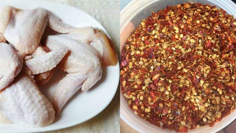 Ingredients for the dish with 2 ways to make salt and chili fried chicken