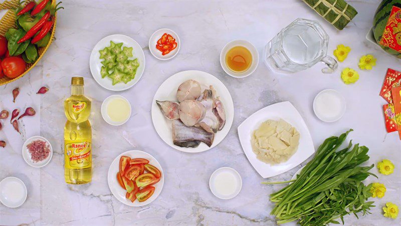 Ingredients for sour bamboo shoot catfish soup