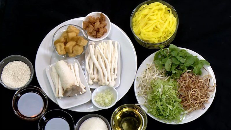 Ingredients for vegetarian mixed noodle dish