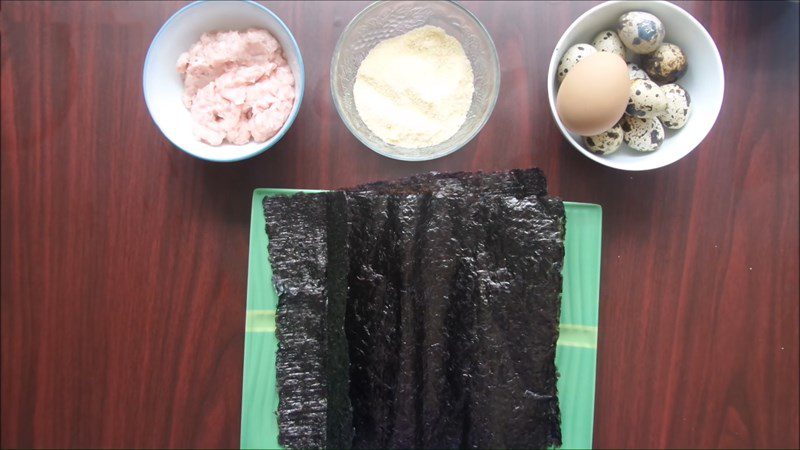 Ingredients for the dish 3 ways to make seaweed rolls with quail eggs and crispy fried fish cake rolls