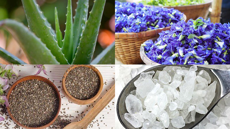 Ingredients for the dish aloe vera chia seed rock sugar, aloe vera chia seed red apple, aloe vera chia seed butterfly pea flower