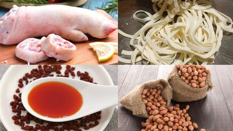 Ingredients for Quang noodle dish with pig trotters