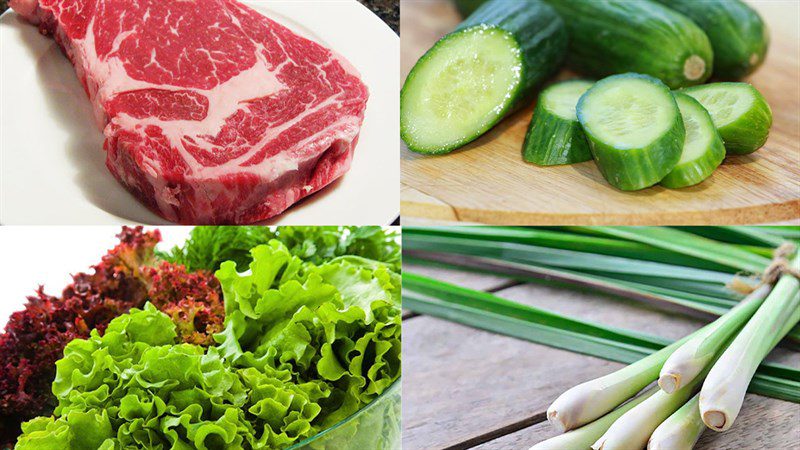 Ingredients for the dish 2 ways to make grilled beef spring rolls and lemongrass stir-fry