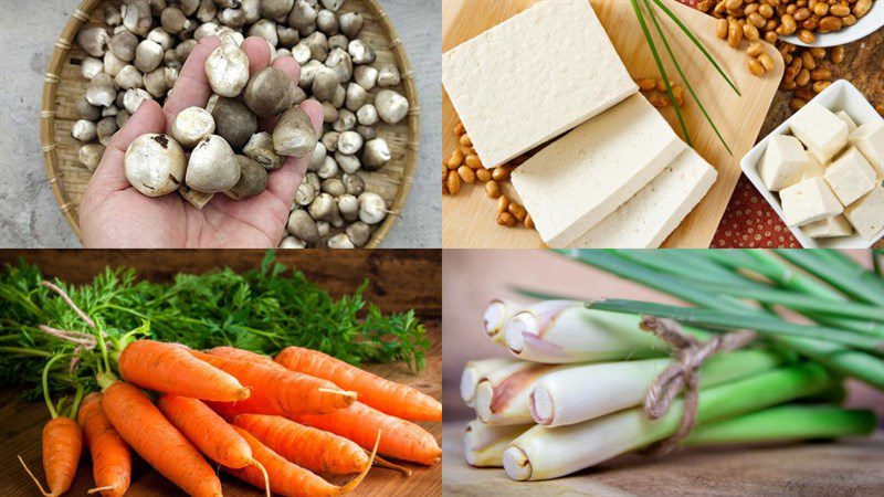 Ingredients for the dish 3 ways to make steamed straw mushrooms with lemongrass