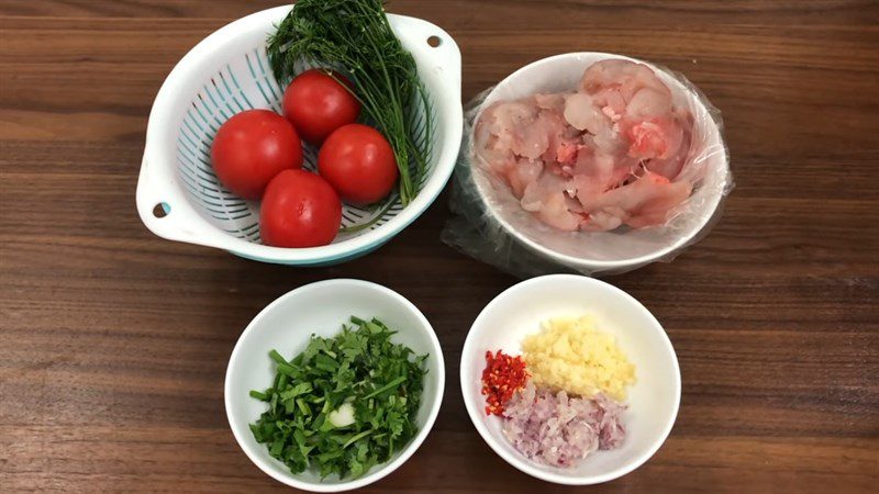 Ingredients for the fish cake dish with tomato sauce