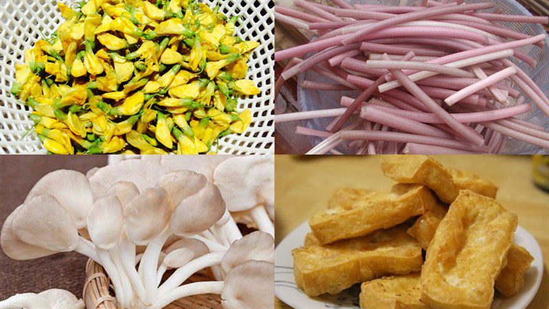 Ingredients for sour soup with water lily flowers