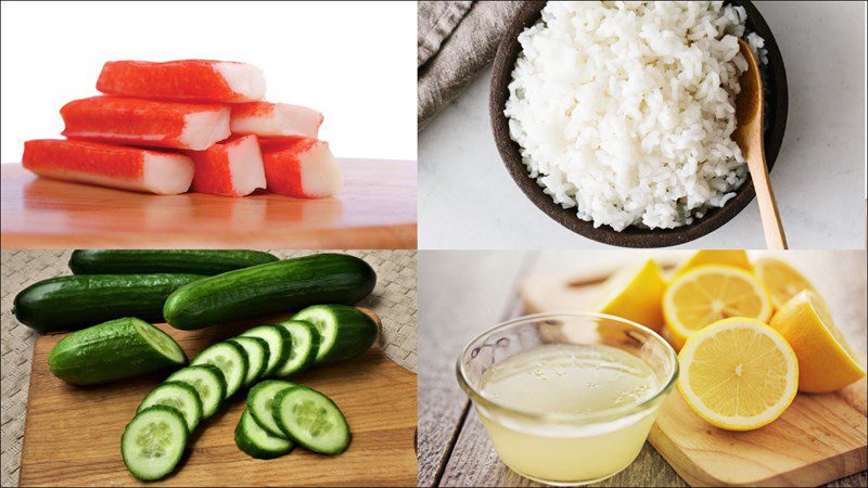 Ingredients for 3 ways to make crab stick sushi