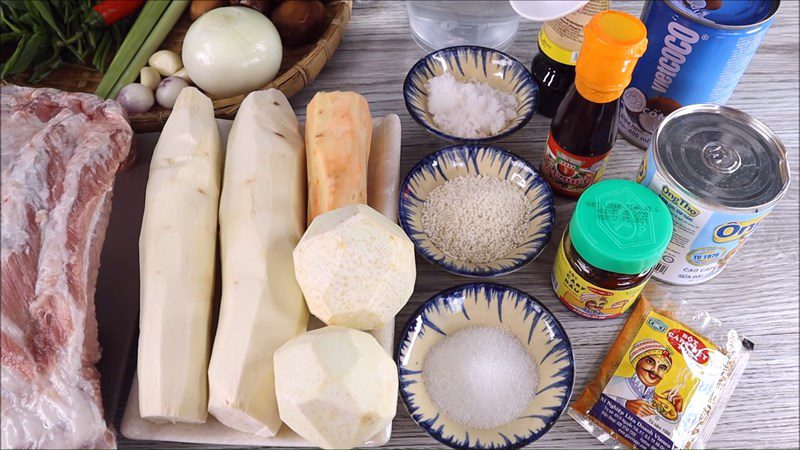 Ingredients for pork rib curry dish