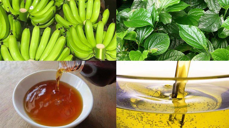 Ingredients for stir-fried green bananas with betel leaves and garlic