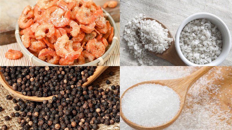 Ingredients for stir-fried dried shrimp with salt