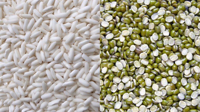 Ingredients for green bean sticky rice with husks