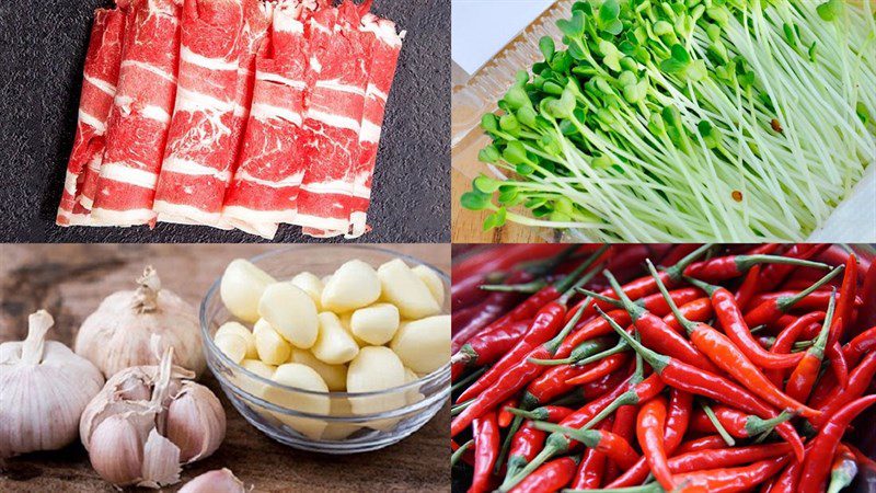 Ingredients for beef salad with sprouts