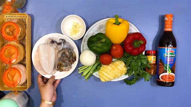 Ingredients for sweet and sour stir-fried seafood dish