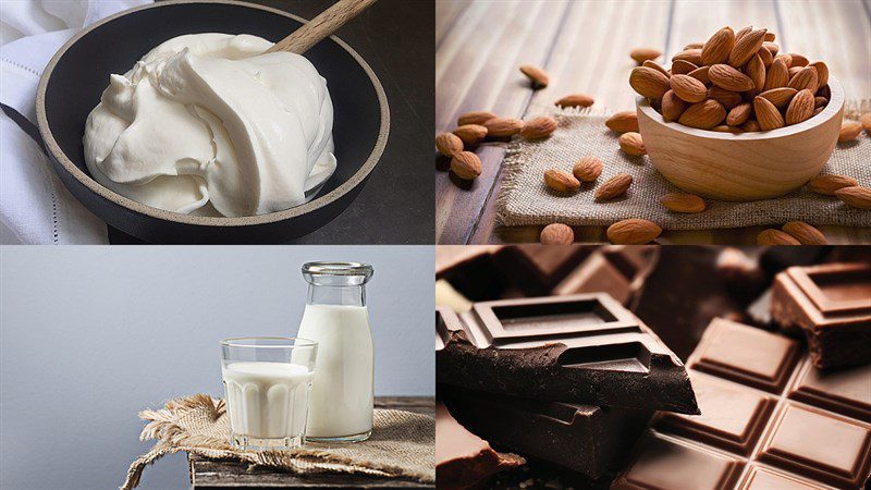 Ingredients for almond chocolate ice cream