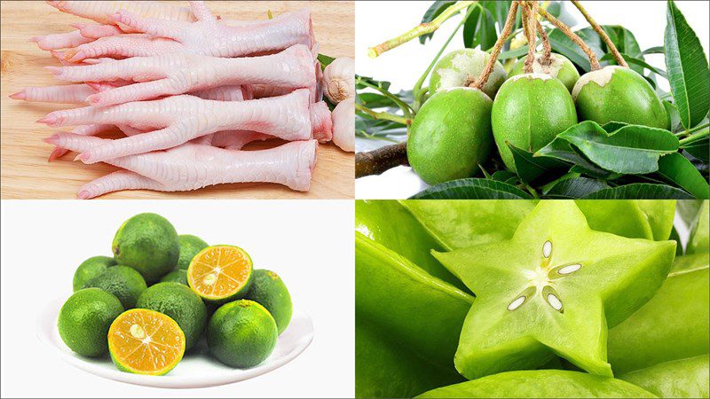 Ingredients for Thai-style chicken feet salad with young starfruit