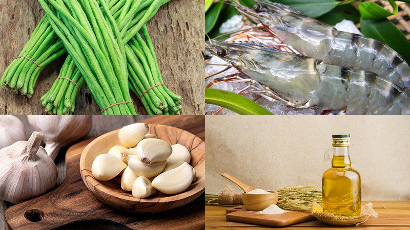 Ingredients for stir-fried long beans with shrimp