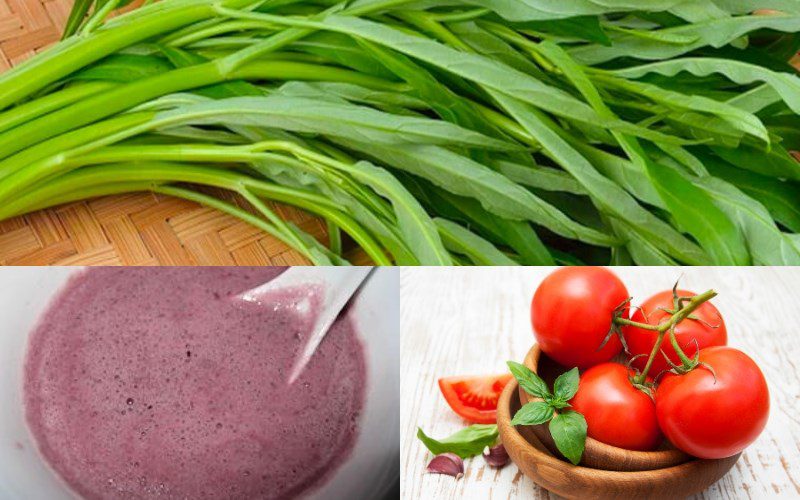 Ingredients for stir-fried water spinach with tomatoes