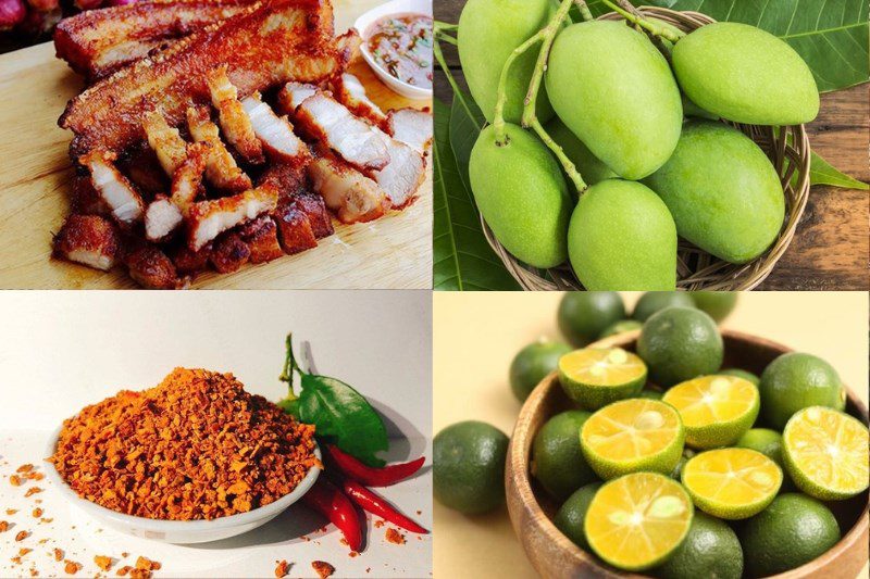 Ingredients for mango salad with fried pork belly