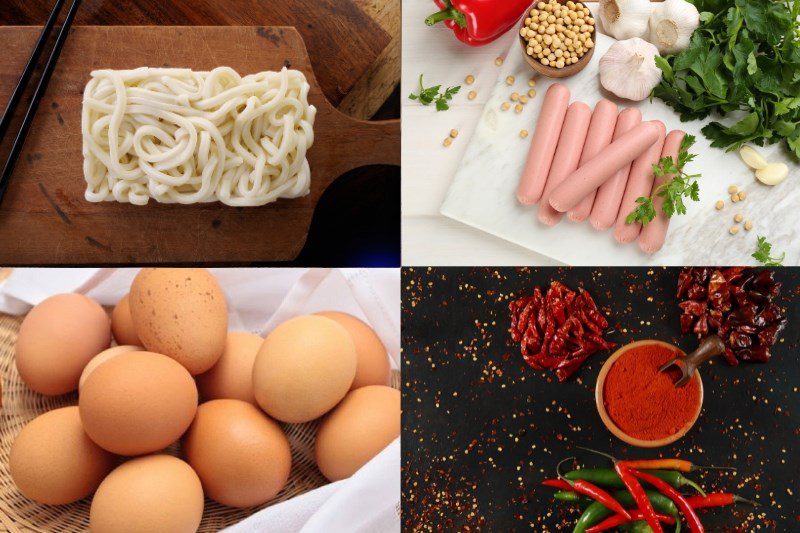 Ingredients for spicy stir-fried udon noodles