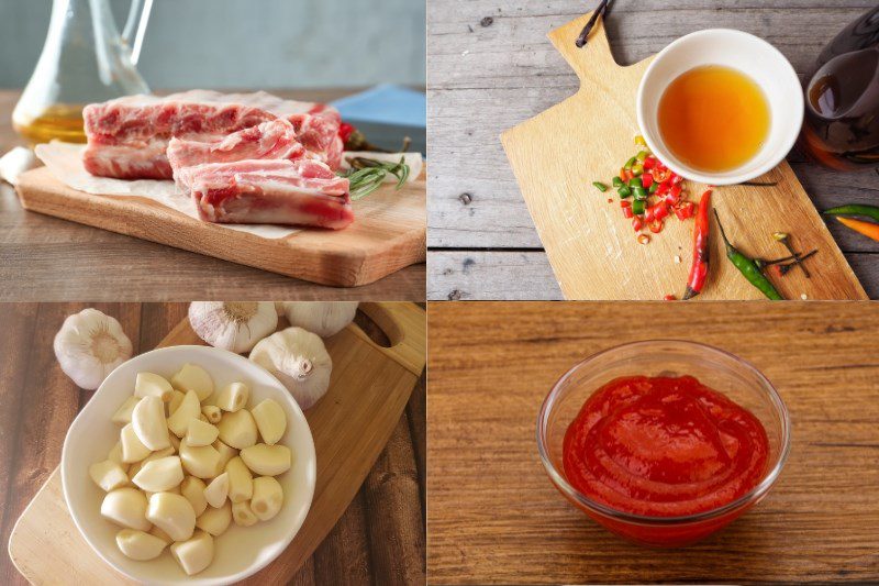 Ingredients for dish 4 ways to make fried garlic ribs