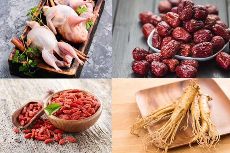 Ingredients for stewed pigeon with coconut water