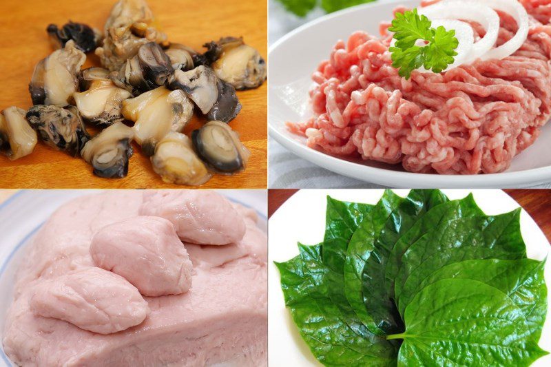 Ingredients for grilled snail meat wrapped in betel leaves