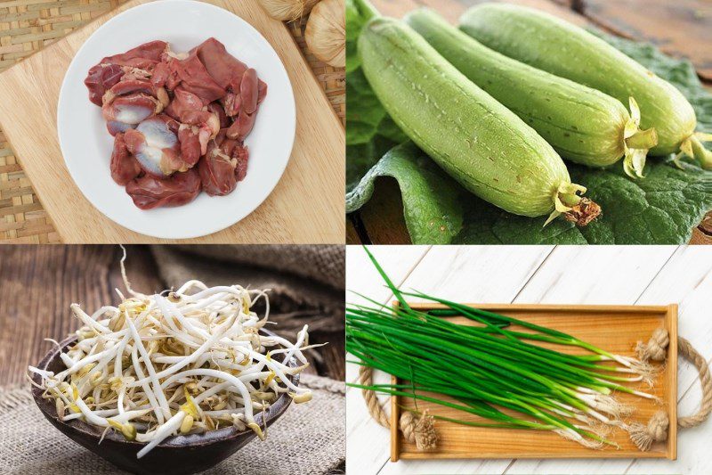 Ingredients for the dish stir-fried chicken gizzards with loofah