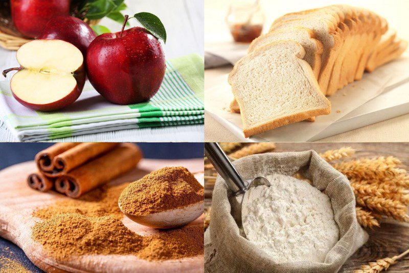 Ingredients for baked apple pie using sandwich