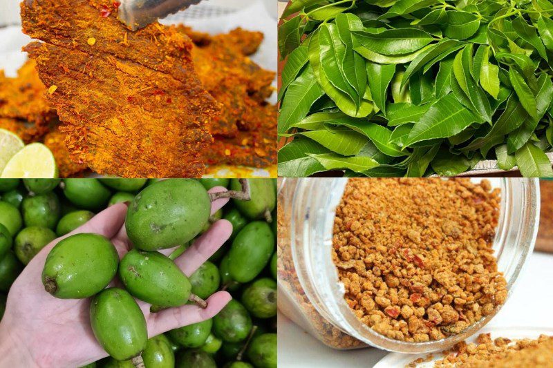 Ingredients for young green mango salad with dried beef