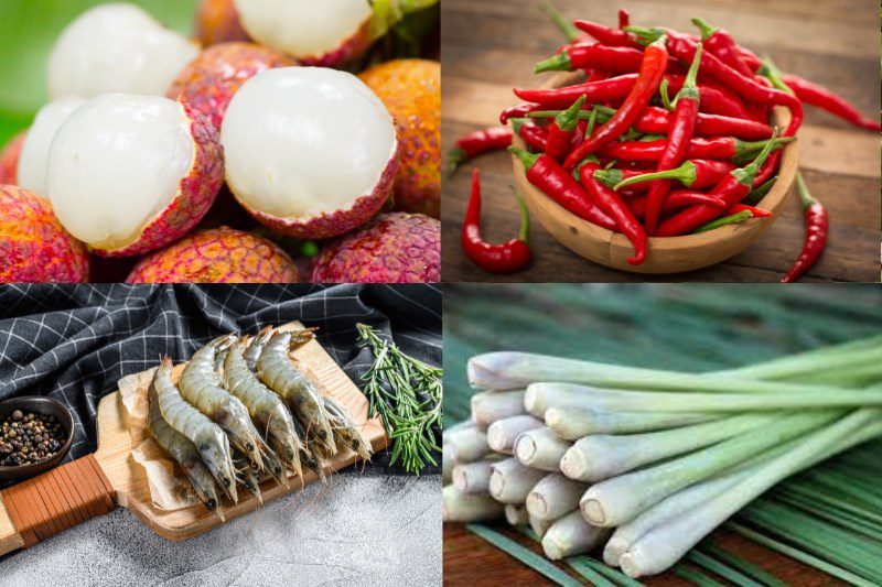 Ingredients for steamed shrimp with lychee