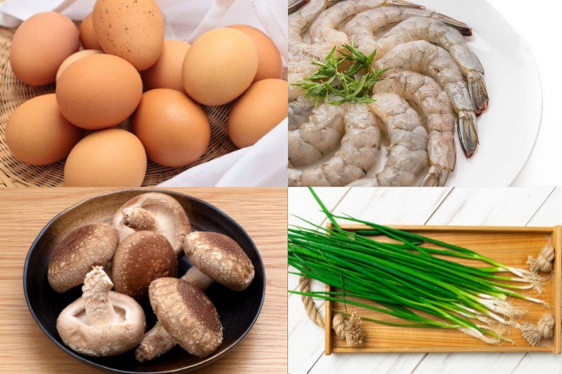 Ingredients for the dish of steamed eggs with seafood sauce