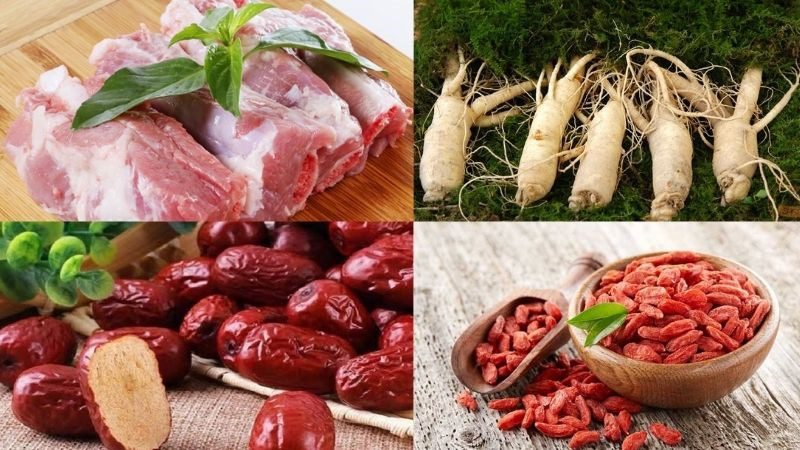 Ingredients for fresh ginseng soup with ribs