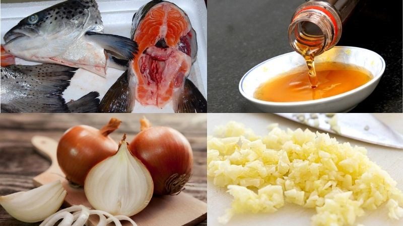 Ingredients for fried salmon head with fish sauce