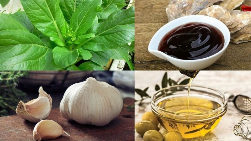 Ingredients for stir-fried mustard greens with oyster sauce