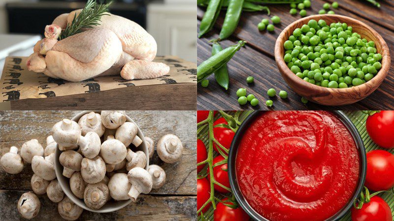 Ingredients for the dish 2 ways to make chicken cooked with peas