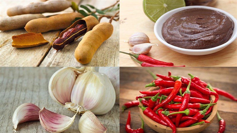 Ingredients for tamarind shrimp paste dish