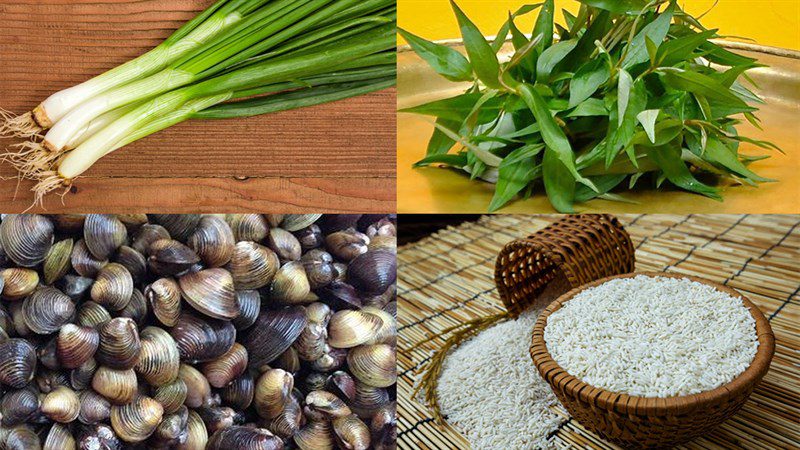 Ingredients for spicy fried clam porridge and mung beans