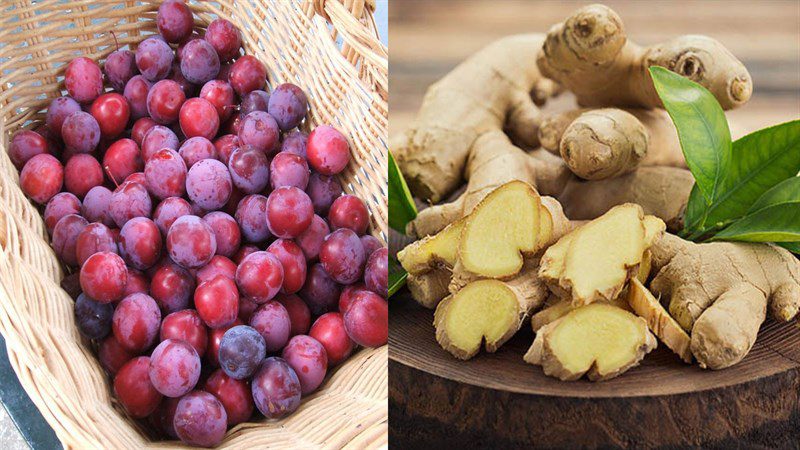 Ingredients for stir-fried plums with ginger