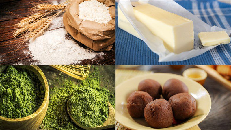 Ingredients for Doremon-style pancakes with green tea and red bean filling