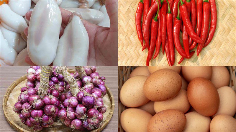 Ingredients for steamed stuffed squid egg, fried stuffed squid egg