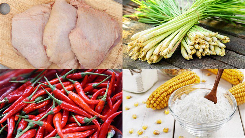 Ingredients for the dish 3 ways to make fried chicken with lemongrass and chili