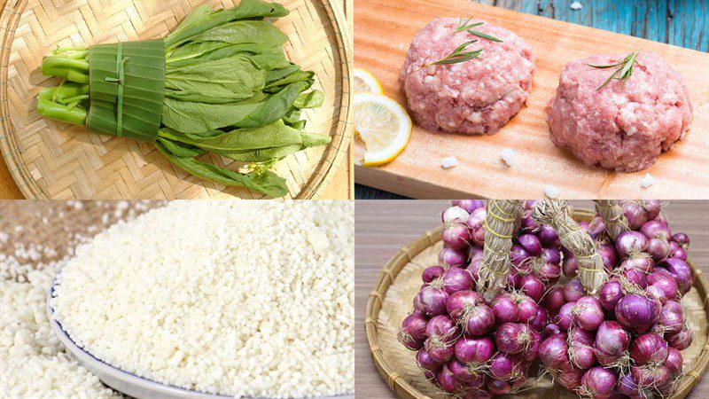 Ingredients for ground pork mustard greens soup