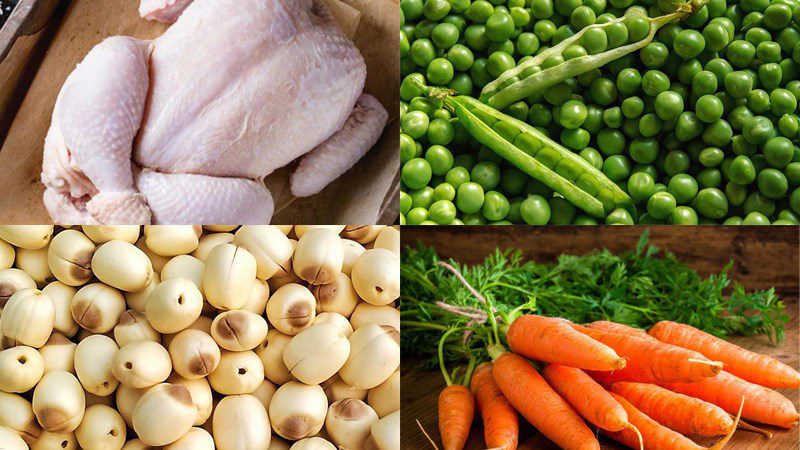 Ingredients for the dish 2 ways to make chicken with green peas